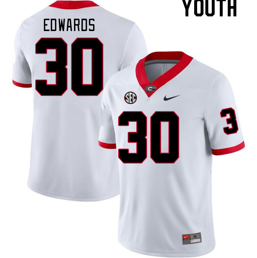 Youth #30 Daijun Edwards Georgia Bulldogs College Football Jerseys Stitched-White - Click Image to Close
